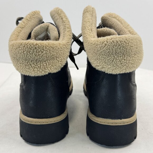 Time Tru Womens Size 8 Black Hiker Ankle Boots Sherpa Trim Lace Up Lug Sole - Picture 4 of 14